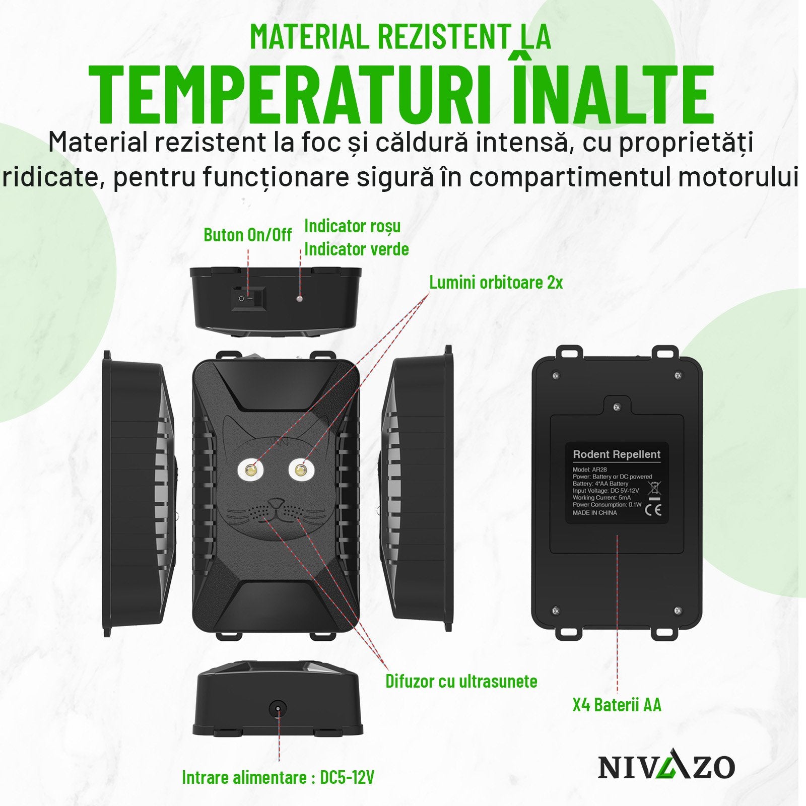 Aparat anti-rozatoare autovehicule, Nivazo® AR28, 3 modalitati alimentare