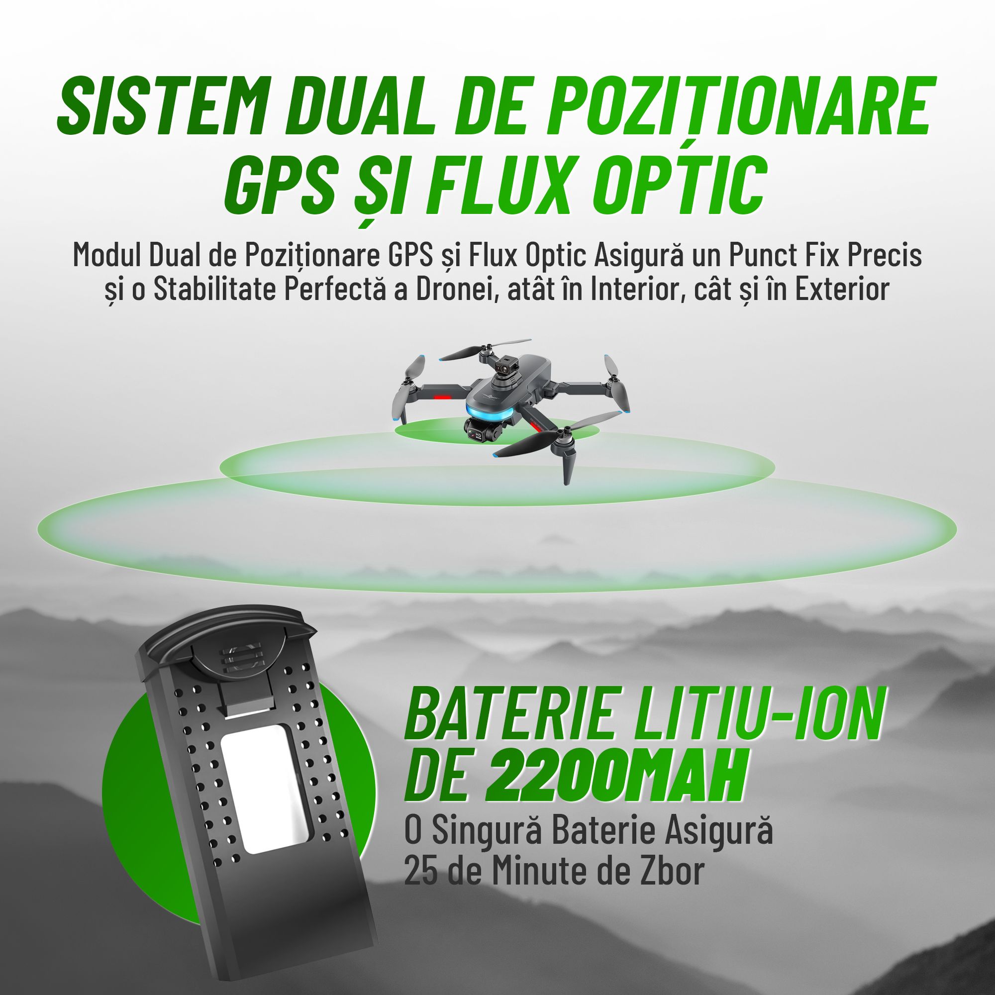 Dronă Nivazo KF108, autonomie de până la 22 de minute, acumulator 2200mAh
