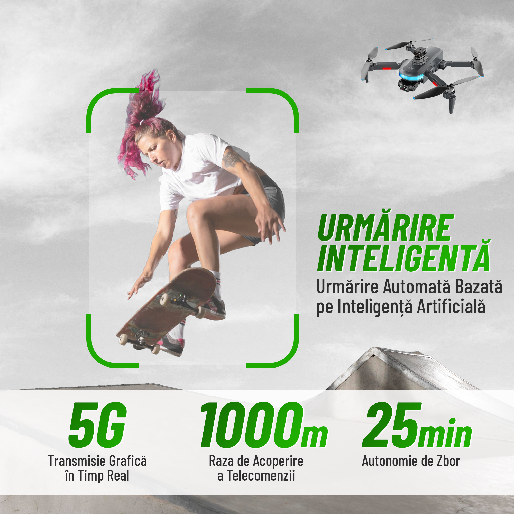 Dronă Nivazo KF108, autonomie de până la 22 de minute, acumulator 2200mAh