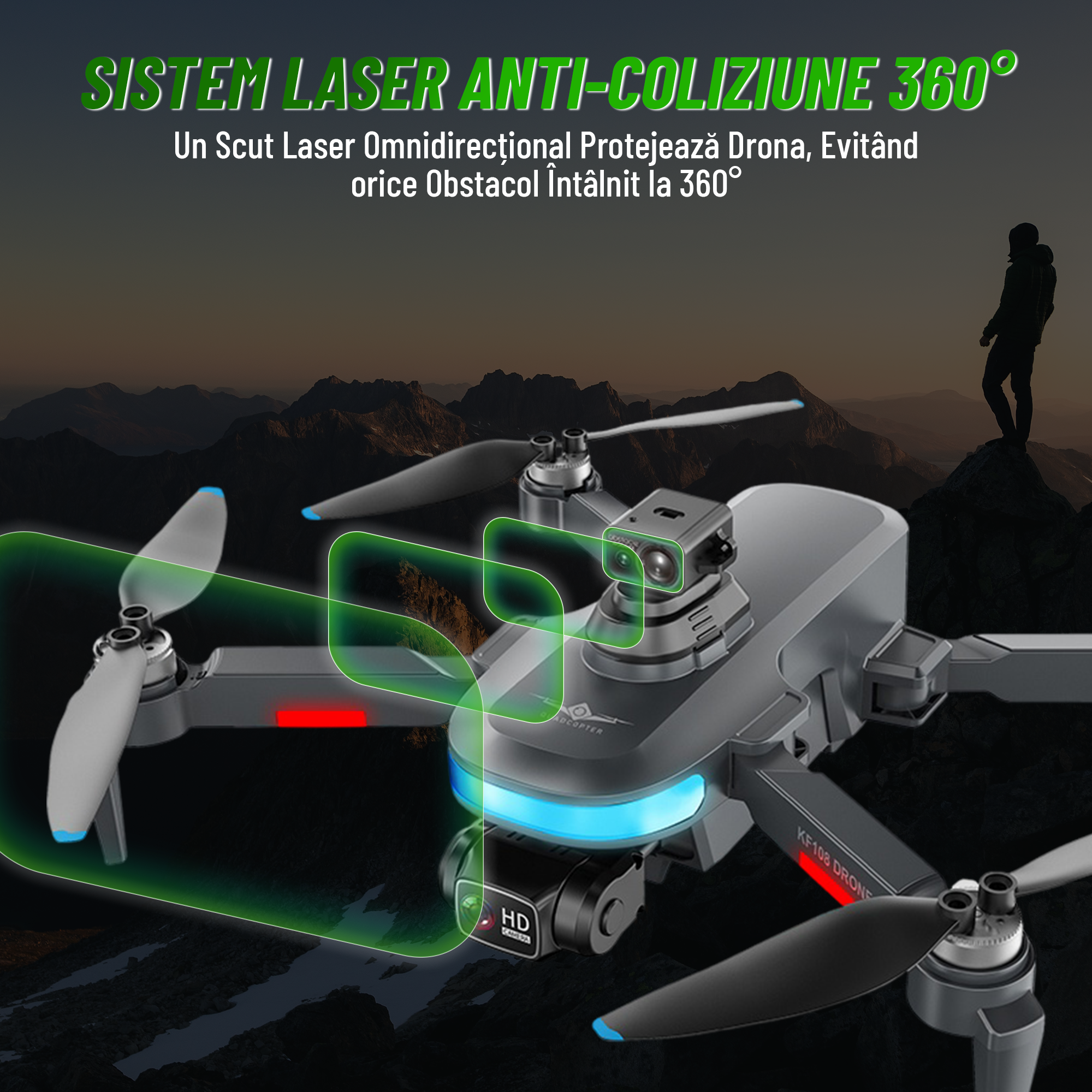 Dronă Nivazo KF108, autonomie de până la 22 de minute, acumulator 2200mAh