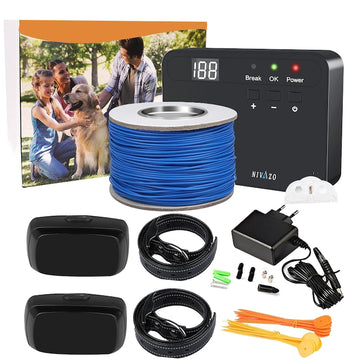 Gard invizibil pentru caini Nivazo® SafeZone, 2 zgarzi cu transmitator, rola cablu delimitare 200m