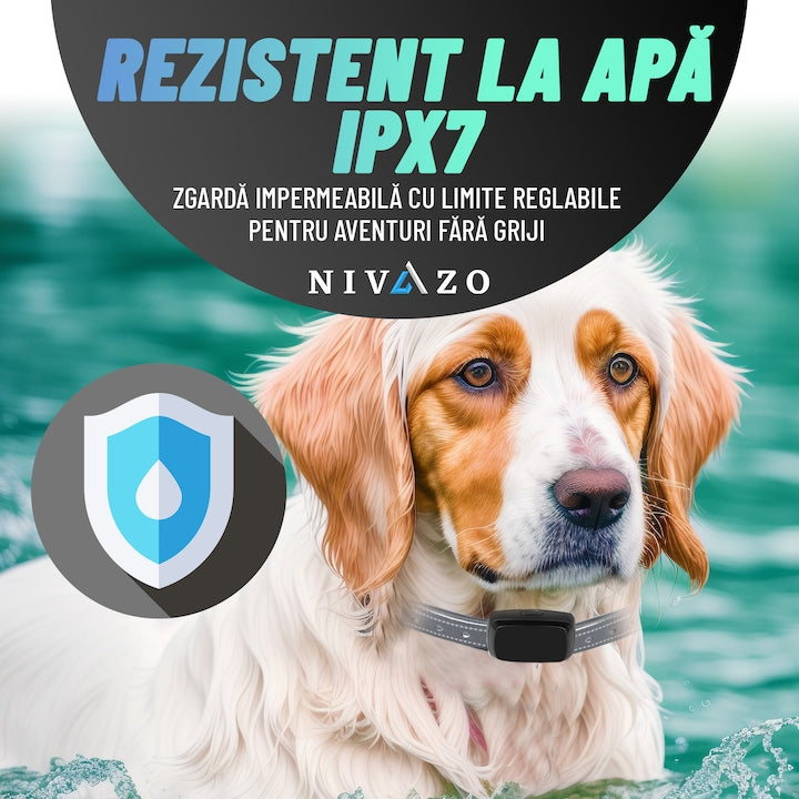 Gard invizibil pentru caini Nivazo® SafeZone, 2 zgarzi cu transmitator, rola cablu delimitare 200m