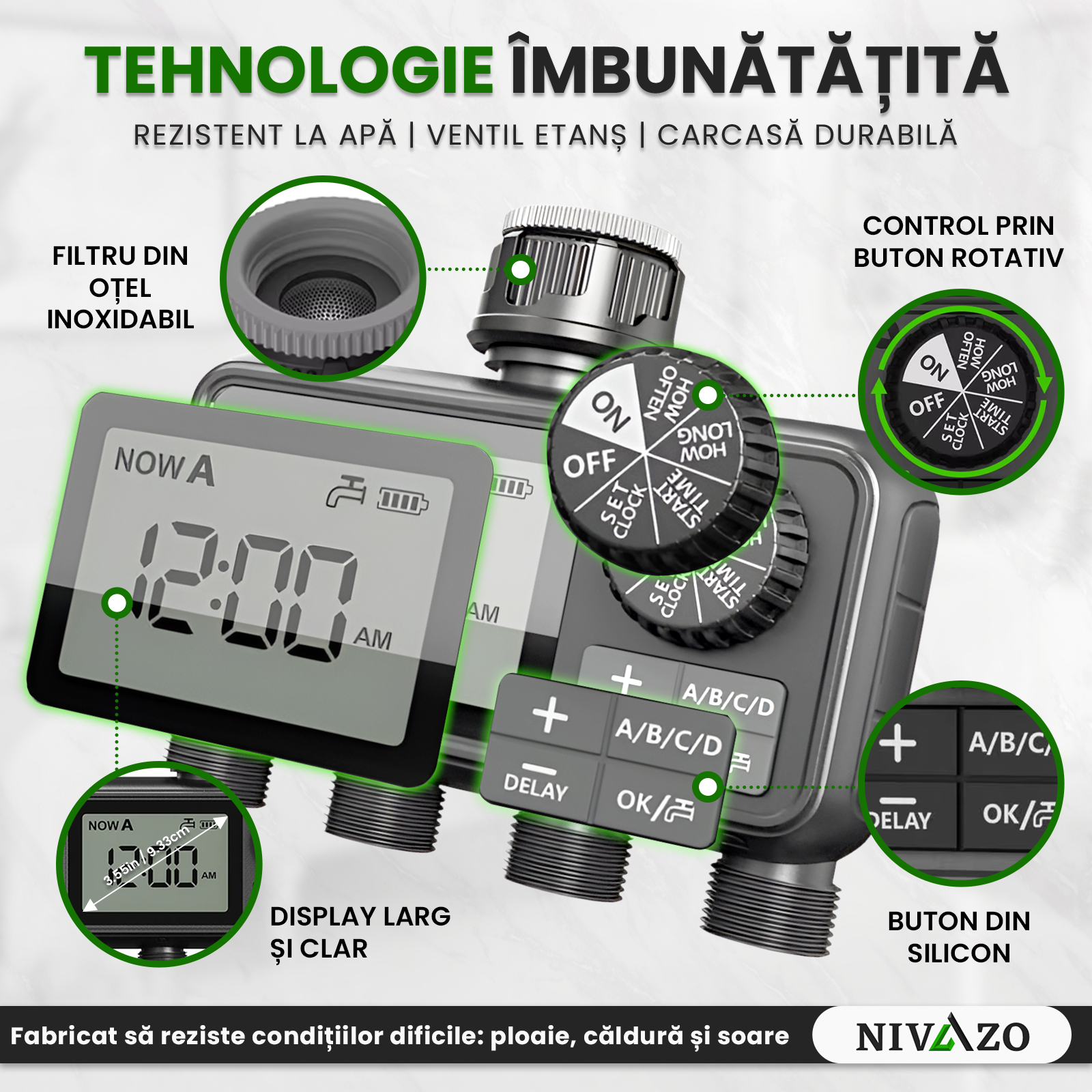 Programator pentru irigare Nivazo® WaterMaster HCT-M09, 4 zone, detectie ploaie